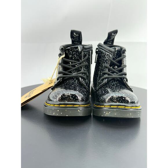 Dr. Marten Cosmic Glitter Toddler Size 4 Kids Combat Boots Black Patent Leather - Picture 3 of 9